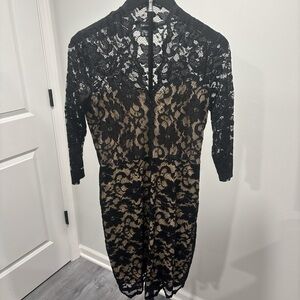 Karen Kane Black Lace Overlay Dress with Nude Slip